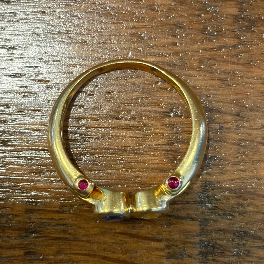 14k solid Gold Multi-Gem Ring with Blue Topaz, Ruby & citrine Stones - Picture 2 of 6